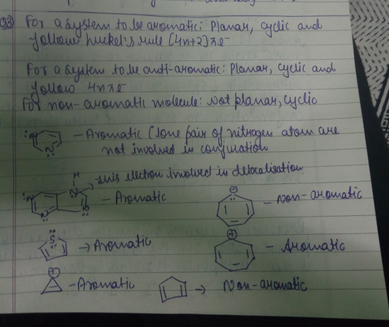 33 for asystem to be aromatici Planan, cyclic and Hollow huckels mull Canta] ne-a for a system to be anti-aromatic Planay, c