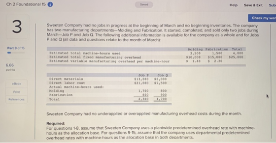 Ch 2 Foundational 15 Saved Help Save & Exit Sub 3 Check my work Sweeten Company had no jobs in progress at the beginning of M
