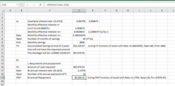 * fic =PMT(D17,018,-D16) D19 | : в А D E F G H J K L a) 0.8675% 0.008675 Rate Nper Pmt FV Quarterly interest rate =(3.47/4) M