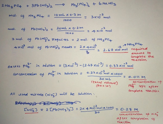 :千×10 mol looo -3 required complete the 2 . 6チ×10 mol るー pot- in sdehon = (3X1O3)-(2-67X10*) =0.33x1-3Mei exce ss -3 Concentr