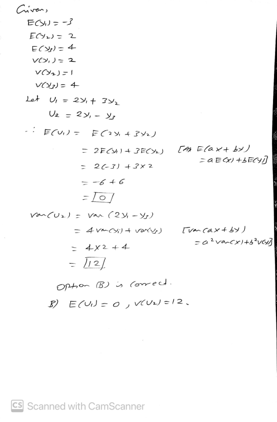 Criven, ECU = -3 EOV2) = 2 ECY3) = 4 VOY, J = 2 VY2)-1 V6Y3) = 4 Let vi = 29, + 382 Uz = 29, - ys .: ECU = EC2, +342) = 2FCU