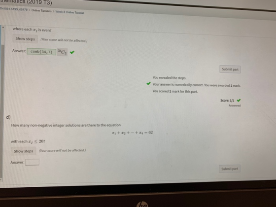 T3) TH1081-5199 00770> Online Tutorials> Week 8 Online Tutorial where each zy is even? Show steps (Your score will not be aff