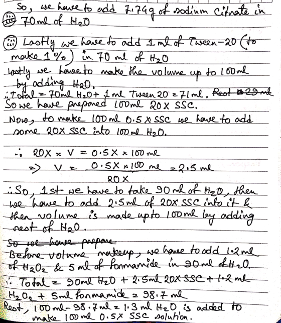 So, we have to add 7.749 of sodium citrate in e zome of H₂O i Lastly we have to add 1 ml of Tween 20 (to make 1%) in 70 ml of