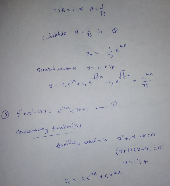13 A=1 A=I 73 substitute A = 1 / 1 in a 4X ypten General solution is 4-4ct Up y - ches the then ③ 9+ 3y - 287 = & 7+7+1 – 0