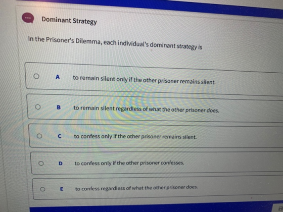Dominant Strategy In the Prisoners Dilemma, each individuals dominant strategy is Α to remain silent only if the other pris