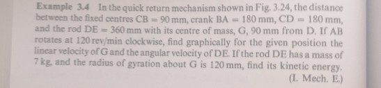 Example 3.4 In the quick return mechanism shown in Fig. 3.24, the distance between the fixed centres CB = 90 mm, crank BA = 1
