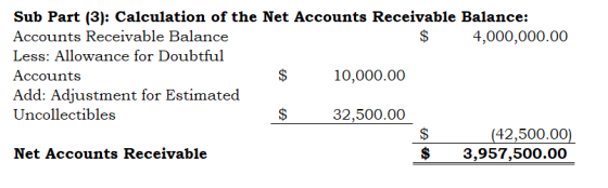 Sub Part (3): Calculation of the Net Accounts Receivable Balance: Accounts Receivable Balance $ 4,000,000.00 Less: Allowance