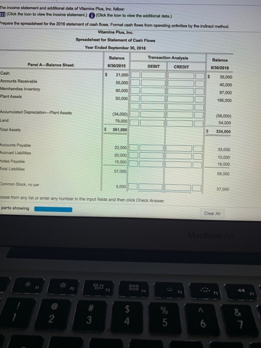 The income statement and additional data of Vitamins Plus, Inc. follow el (Click the icon to view the income statement.) (Cli