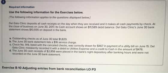 Required information Use the following information for the Exercises below. The following information applies to the question