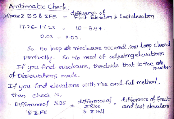 Arithmatic Check: Difference EBS & EFS - difference of = Worst Elevahon & lastelevation 17.26-17-23 . 10-9.97. 0.03 = 0.03. .