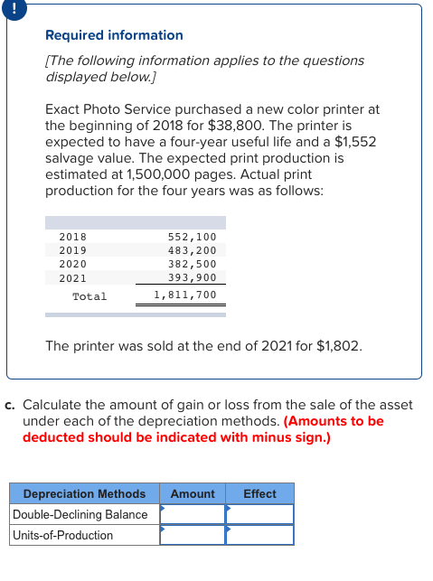 Required information [The following information applies to the questions displayed below.) Exact Photo Service purchased a ne