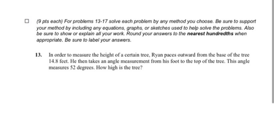(9 pts each) For problems 13-17 solve each problem by any method you choose. Be sure to support your method by including any