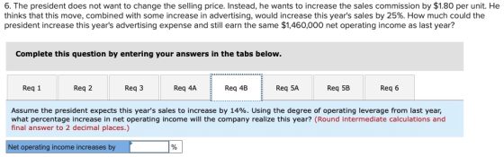 6. The president does not want to change the selling price. Instead, he wants to increase the sales commission by $1.80 per u