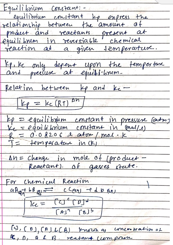 Equilibrium constant: - equilibrium comitant ke express the relationship between the amount of I product and reactants presen