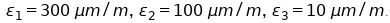 {1 = 300 um/m, &z = 100 um/m, 3 = 10 um/m.
