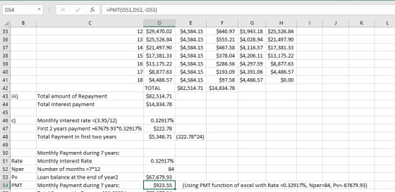 D54 =PMT(D51,052,-053) I J D 12 $29,470.02 13 $25,526.84 14 $21,497.90 15 $17,381.33 16 $13,175.22 17 $8,877.63 18 $4,486.57