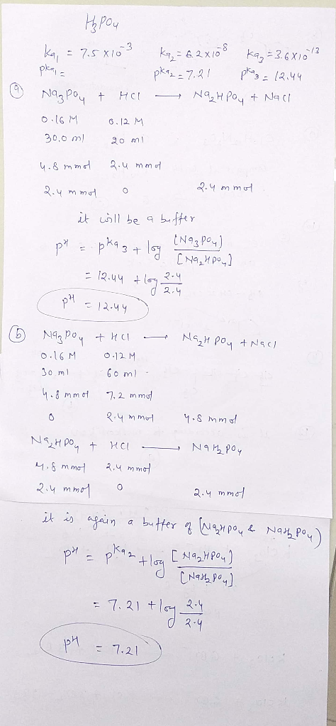 H pou ka, = 7.5*103 kqz = 6.2X108 Ka = 3.681013 playa pkq2 = 7.21 pka3 = 12.44 Nagpay + Het Na₂H Pay & Nach 0.16M 6.12 M 30.0