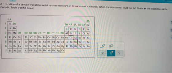 A +3 cation of a certain transition metal has two electrons in its outermost d subshell. Which transition metal could this be
