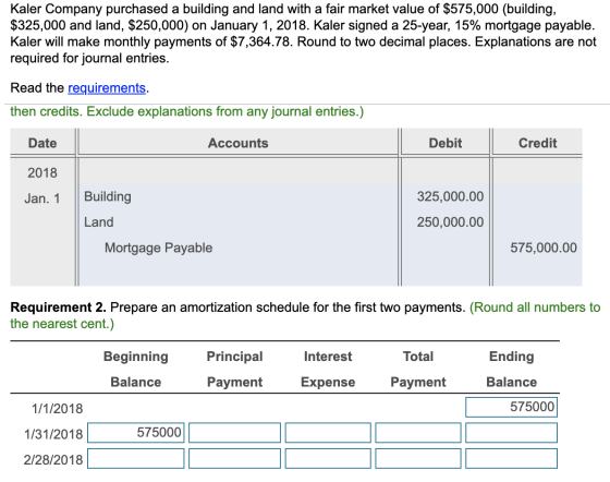 Kaler Company purchased a building and land with a fair market value of $575,000 (building, $325,000 and land, $250,000) on J