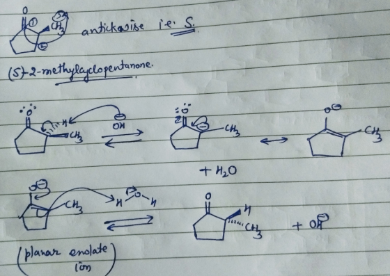 ise (572-methylcyclopentanone. ОХ + H₂O planar enolate lon