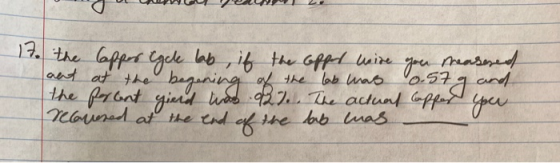 of the lab was 17. the lapper Cycle lab, if the offel wire you measured the por ant gierd was 27. The actual lappes you recov