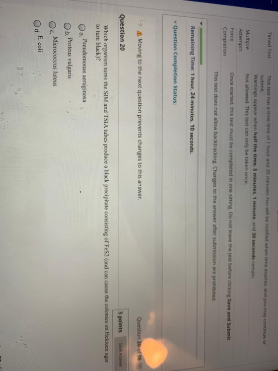 Timed Test This test has a time limit of 1 hour and 35 minutes. You will be notified when time expires, and you may continue