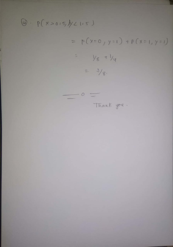 (W. P(x>015, ly L 115) = P(x = 0, y =1) + P ( x = 1, y = 1) = yg thu Thank you
