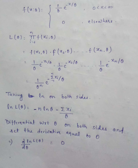 elseusher e. Taking em, Qn on both sialn Diff(rentiat wrt θ on both sialis and set the derirative equal too dinto)