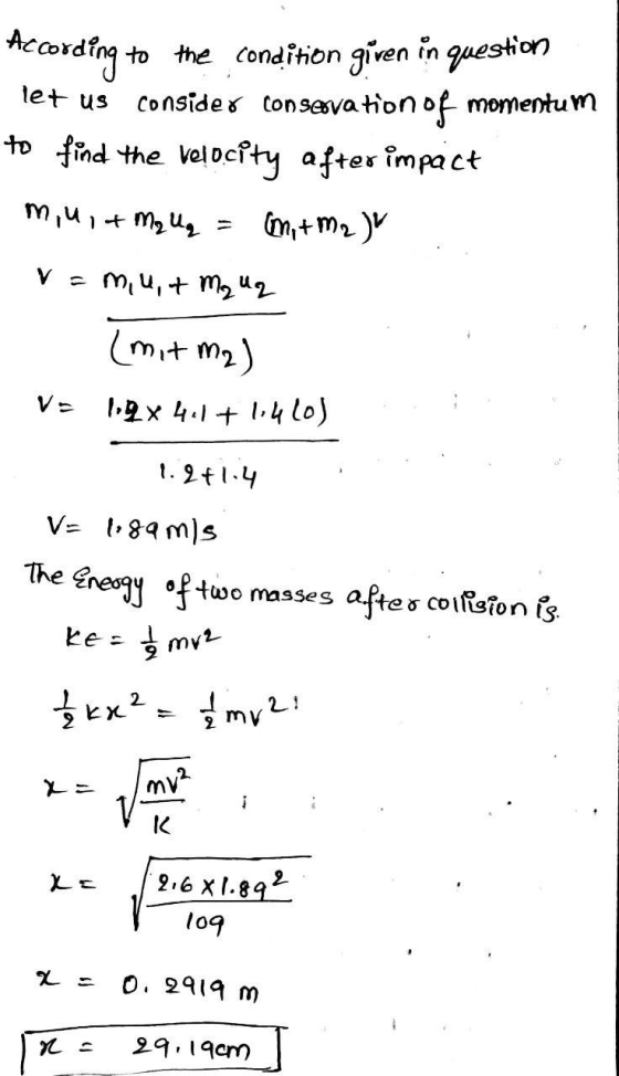 According to the condition given in question let us consider conservation of momentum to find the velocity after impact mui+