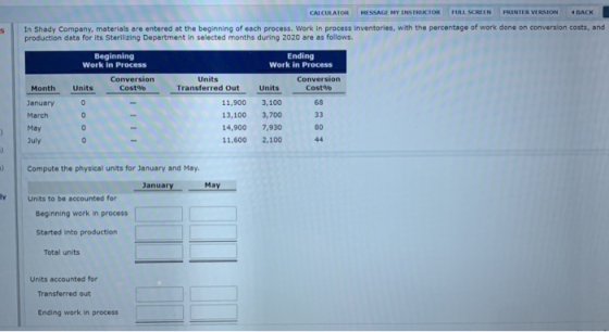CALCULATOR MESSAGE HY INSTRUCTOR FULL SCREEN PRINTER VERSION CRACK In Shady Company, materials are entered at the beginning o