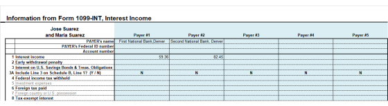 Information from Form 1099-INT, Interest Income Payer #3 Payer #4 Payer #5 Jose Suarez and Maria Suarez Payer #1 Payer #2 PAY