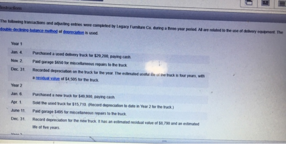 structions The following transactions and adjusting entries were completed by Legacy Furniture Co. during a three year period