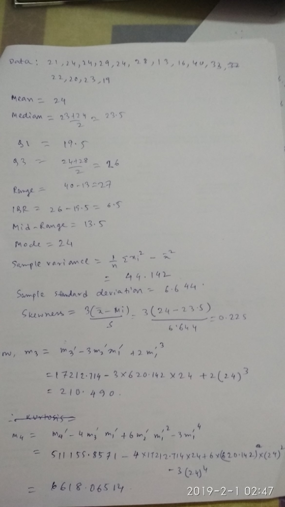 pata : 21,24,24,29,24,23ノ13, l6,4u, 33,ね 22, 2.,23-19 median Ξ 234242 235 2. 83 1214 Mid-Ranges 13, S. : 44 142 Sample tandard daviaton6 44 -M)3(2423S 0.22 s 6 64 c17212-714-3x620-142x14 十2(24)3 210.43 _3(24) b 8 065 11 2019-2-1 02:47