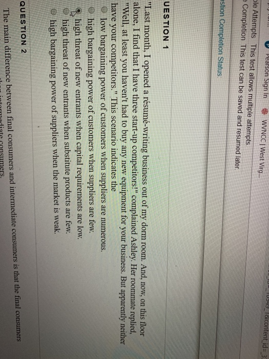 pearson Sign In WVNCC West Virg.. 0949 18content id ole Attempts This test allows multiple attempts Completion This test can