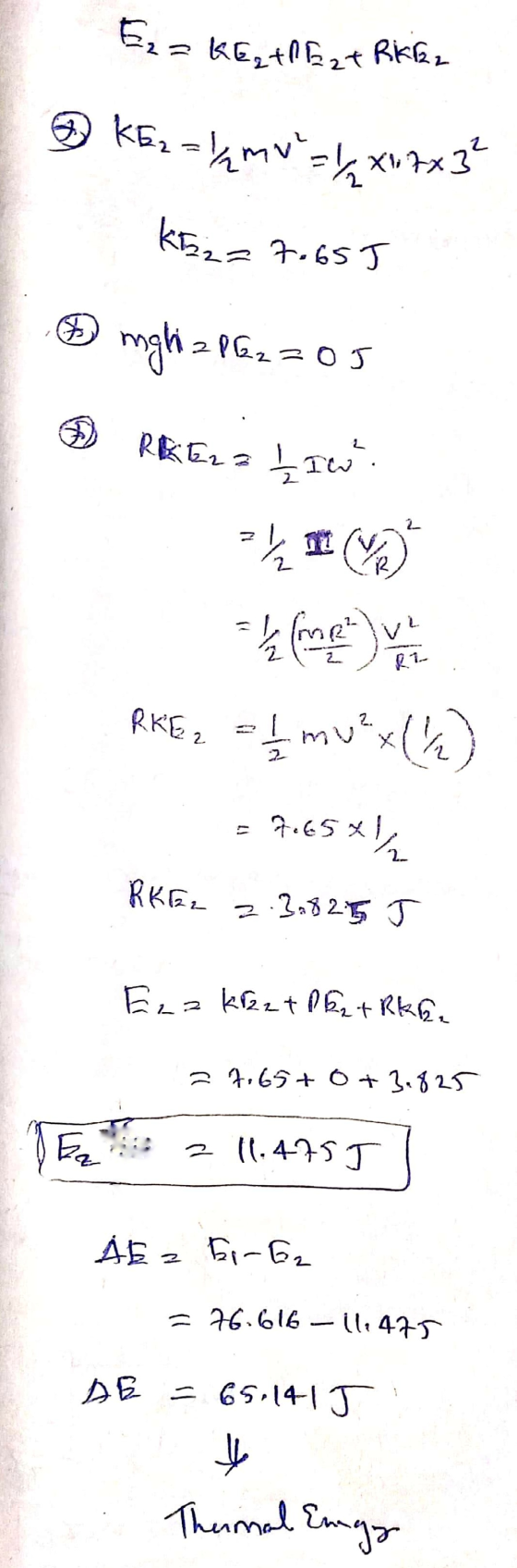 Е, = ke, t0 Бt Rkl2 , ④ KE2 = 1 {mv-/ X12x3² KEz=7.65J nghia Plezzos • Rkara Iwi ZE 알를늦는 RKE, 4 mwéx(la) 57.65xla RK E2 2.3.8