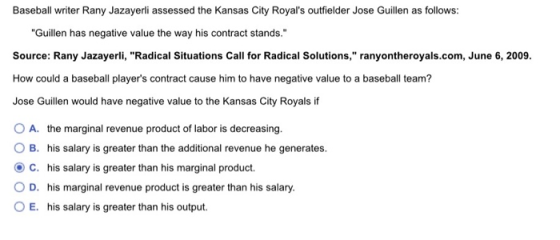 Baseball writer Rany Jazayerli assessed the Kansas City Royals outfielder Jose Guillen as follows: Guillen has negative val