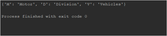{M: Motor, D: Division, y: Vehicles} Process finished with exit code o