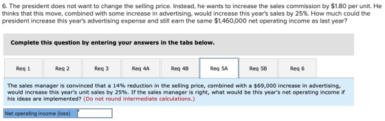 6. The president does not want to change the selling price. Instead, he wants to increase the sales commission by $1.80 per u