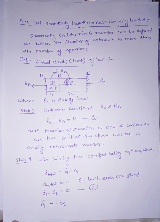 Ang (a) statically indeterm a statically indeterminate axially Loaded Statically indeterminate member can be defined as when