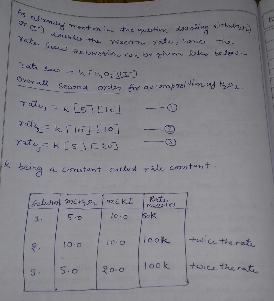 rate law = k [H202][L] Over all Seconal ordor or rate 2 k being a comstant Callas rate corstant muo 2-1 ) loi。 lo o k twiautherat toica the rat