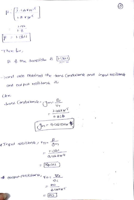 Therefore, B f the barssilelor ics (1.3611) and alo Oblained the trans Conductance and input resiliane ond au purto resilllan