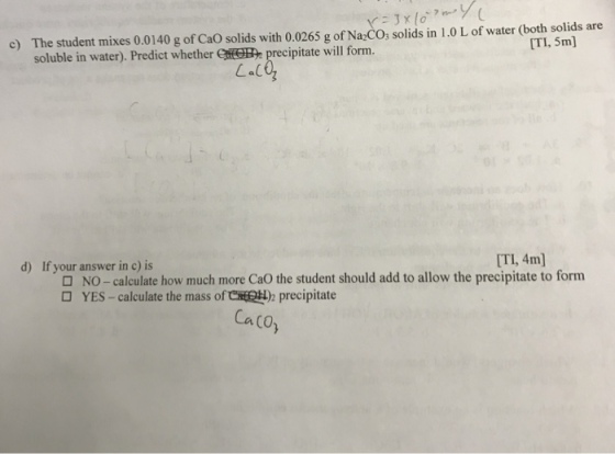 The student mixes 0.0140 g of CaO solids with 0.02