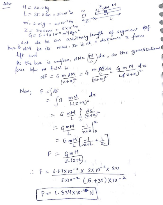 1 rm be an asbithay aom mass Tt U at a dstace As the bar is ifotm, dN dx , so -the a-ovitali - (a G mM dr X. TM G m M 乙(2+L