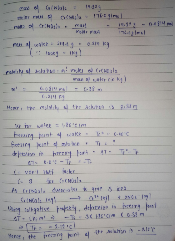 mas of CO (NO3)2 = 14.329 molar mass of Cr(NO3)2 = 17600 glmol. moles of Cr(NO3)2 = may = 14.329 - 0.0814 mol - molar may 176