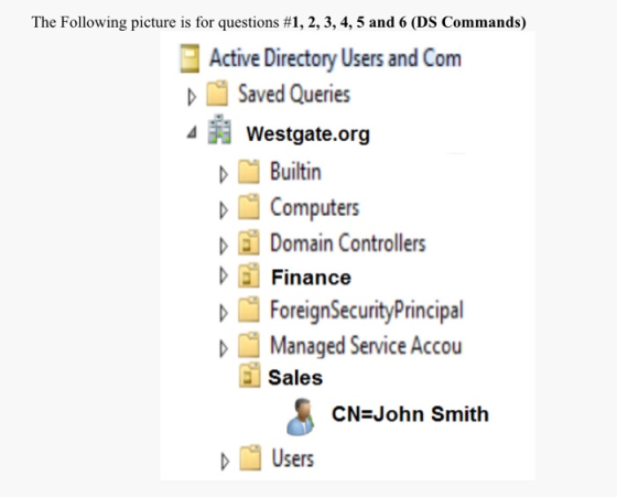 The Following picture is for questions #1, 2, 3, 4, 5 and 6 (DS Commands) Active Directory Users and Com Saved Queries Westga