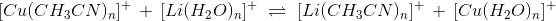 Cu(CH3CN)n]+ + [Li(H2O)n]+ = [Li(CH3CN)n]+ + [Cu(H2O)n]+