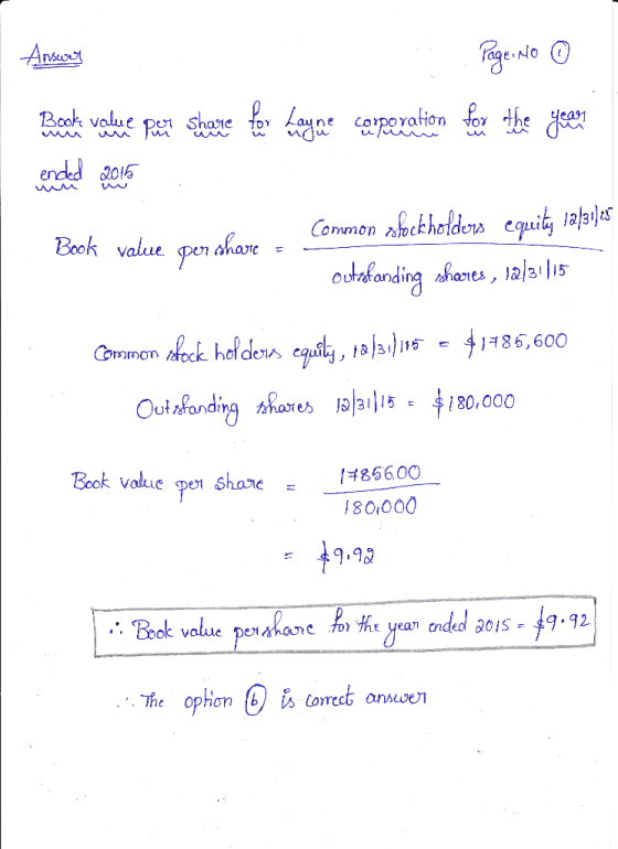 Ano NO -im ended 2016 Common hackholdos equity 1a/3 Book value per dhare ooresanding haes, 1a/a15 416,600 egail, ta/3)15 Corm