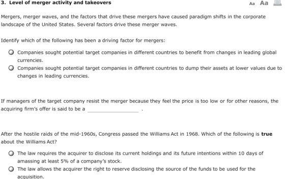 3. Level of merger activity and takeovers Aa Aa Mergers, merger waves, and the factors that drive these mergers have caused p