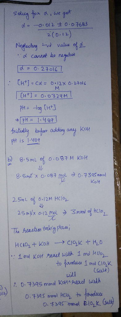 solving for a, we got d = -0.012 20.07683 260.12) Neglecting the value of a & cannot be negative Id= 0.27016? M [ht] = C&= 0.