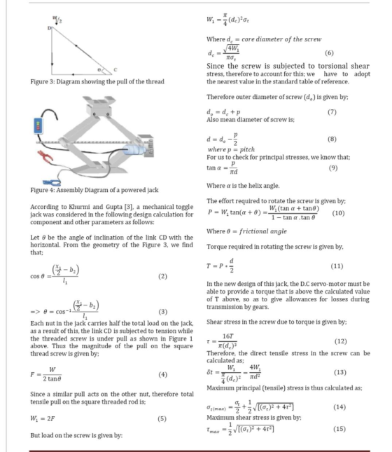W, = (d.)?o. Where d = core diameter of the screw d 4w, (6) TO Since the screw is subjected to torsional shear stress, theref